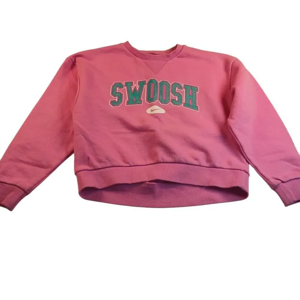 Nike Girls Pink Swoosh Pullover Sweatshirt w/Raised Logo -  Size 6X